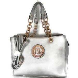Metallic Gold Emblem Shoulder Bag/ Silver Handbag